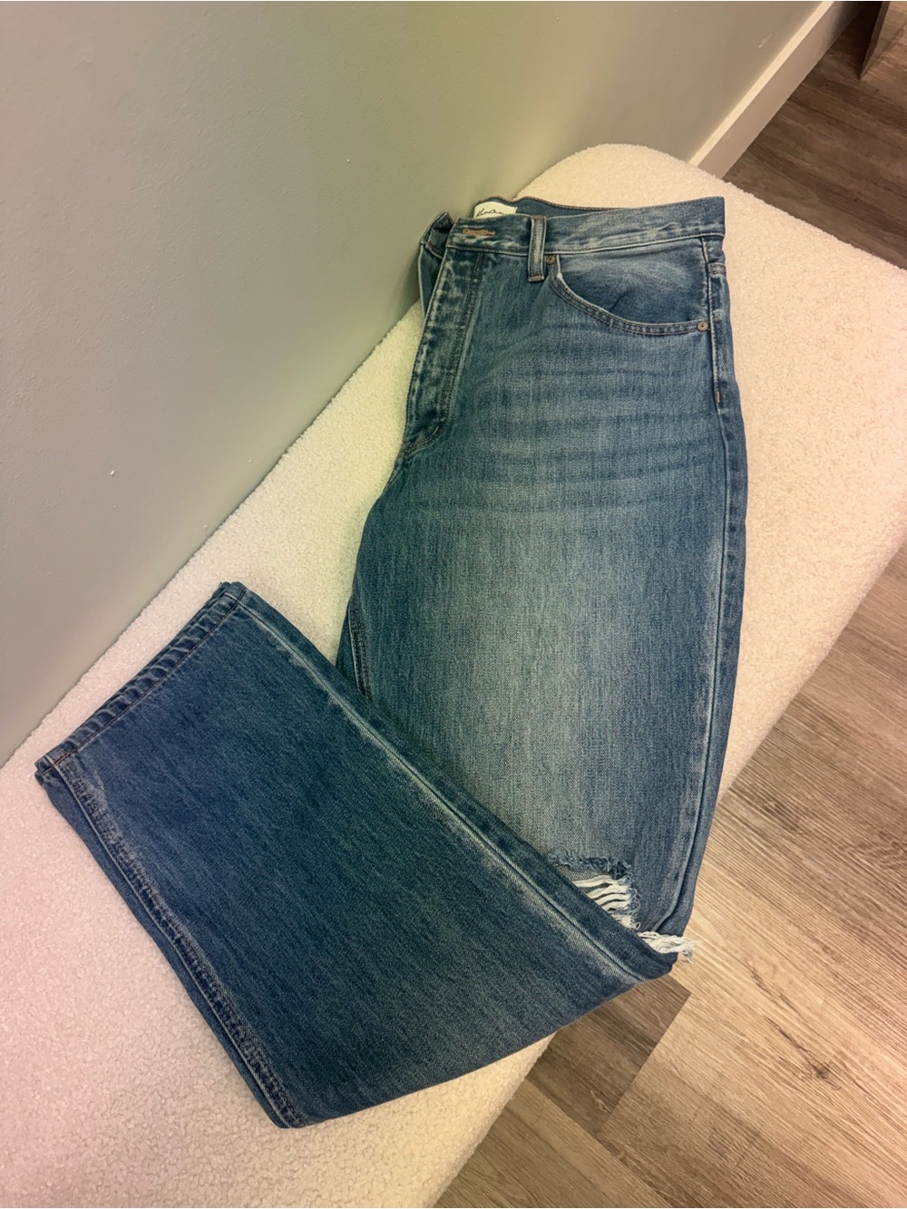 KanCan Women's Medium Blue Distressed Boyfriend Jeans